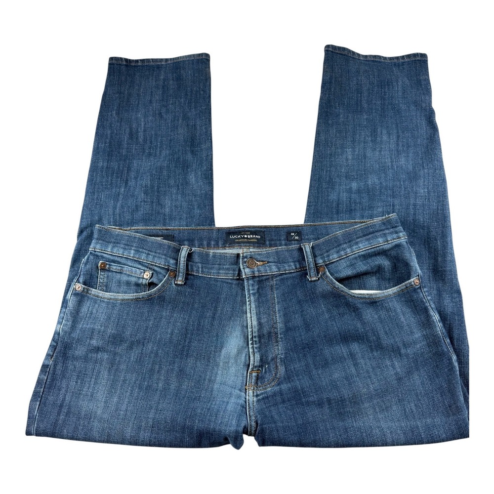 Lucky Brand 121 Heritage Slim Jeans Mens 38x30 Medium Wash Blue Denim Distressed